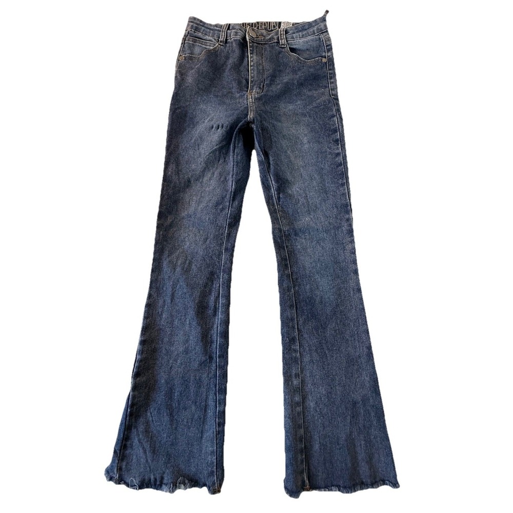 Blue Republic Womens Slim Flare Leg Jeans Medium Wash Raw Hem Size 3 Stretch